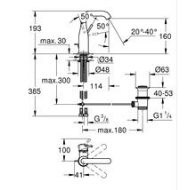 Schéma technique d''un robinet avec indications de dimensions