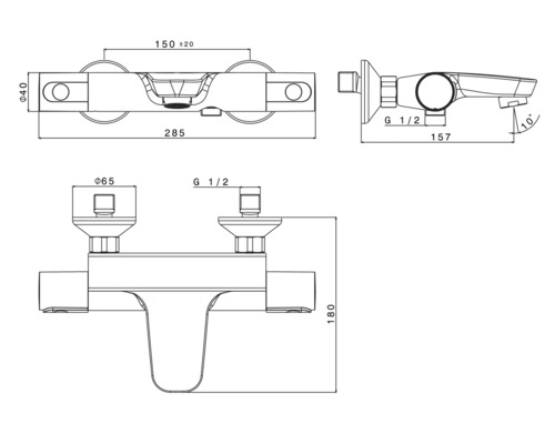 Schéma technique d''un robinet avec indications de dimensions