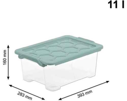Aufbewahrungsbox aus Kunststoff mit Deckel, 11 Liter Fassungsvermögen, Abmessungen 393 mm x 283 mm x 160 mm