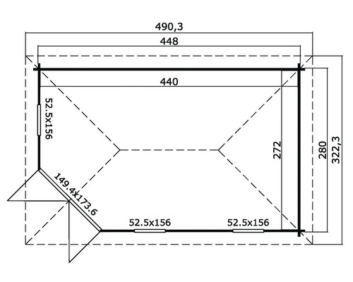 Grundriss eines Gartenhauses mit Maßangaben