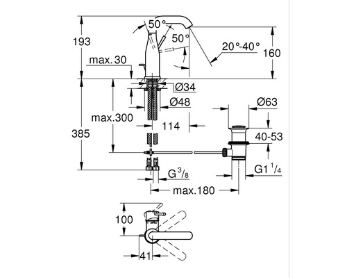 Dessin technique d''un robinet avec indications de dimensions