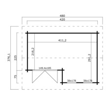 Plan d''un abri de jardin avec indications de dimensions