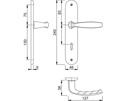 Dessin technique d''une poignée de porte avec dimensions