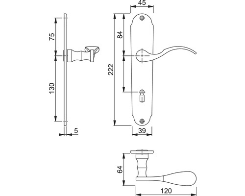 Dessin technique poignée de porte avec dimensions