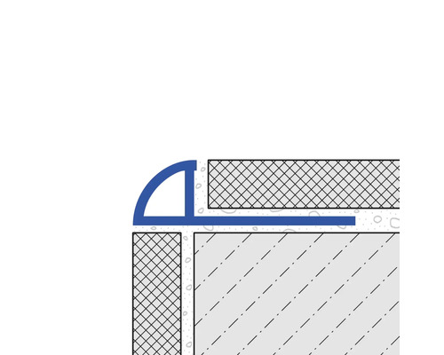 Darstellung eines Viertelkreis-Fliesenprofils an einer Wand