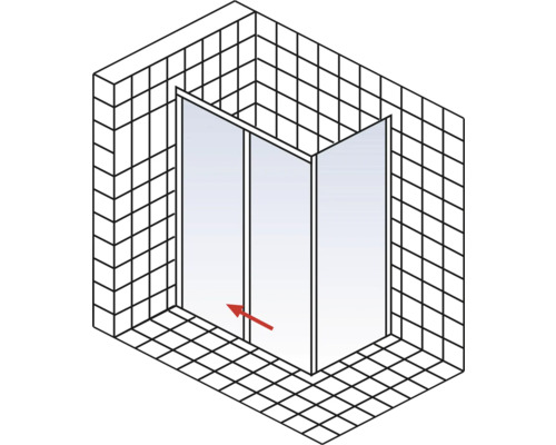 Eckdusche mit Glastüren in gefliester Dusche