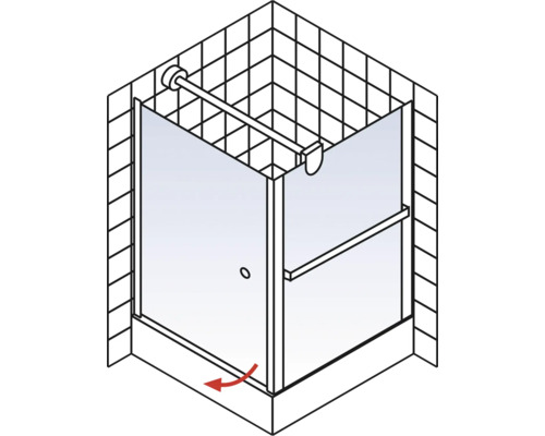 Eckdusche mit Drehtür in einem Badezimmer mit Fliesen