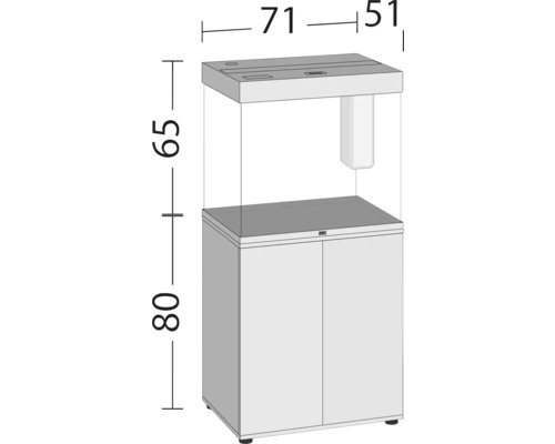 Aquarium avec meuble bas, dimensions 71 x 51 x 145 centimètres