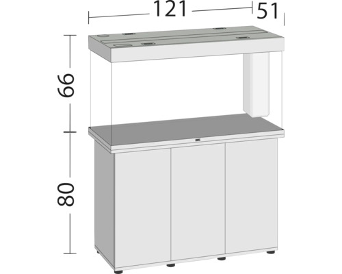 Combinaison aquarium avec meuble bas et indications de dimensions
