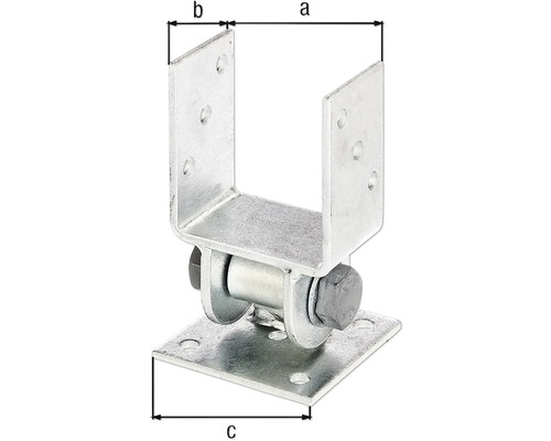 Verstellbare Pfostenhalterung aus Metall mit Abmessungsangaben