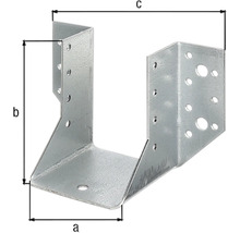 Balkenschuh aus Metall mit Maßen a, b und c zur Holzverbindung