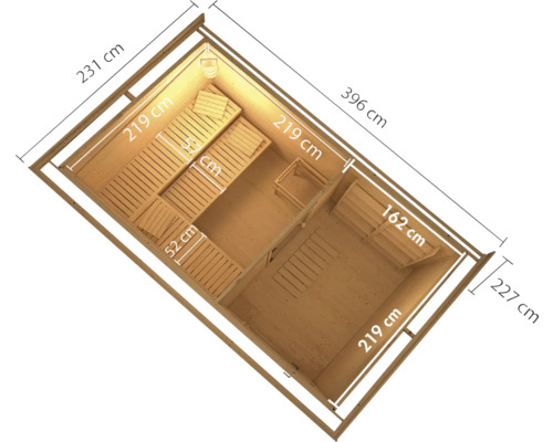 Grundriss einer Holzsauna mit Maßen