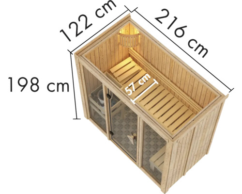 Vue de dessus d''un sauna avec les dimensions de hauteur, largeur et profondeur