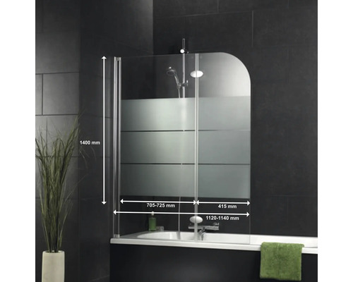 Pare-baignoire 2 pièces SCHULTE Komfort 112 x 140 cm décor verre discret couleur de profil aspect chrome D 2655-NWB 41 31 140