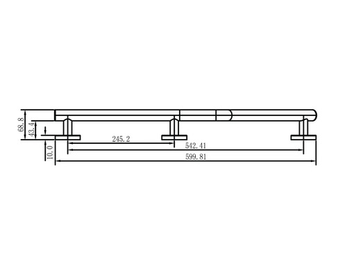 Technische Zeichnung einer Haltestange mit Maßangaben.