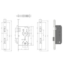 Schéma technique d''une serrure à mortaiser avec dimensions