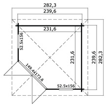 Grundrisszeichnung mit Maßen für Gartenhaus