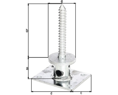 Ancrage de poteau avec vis et indications de dimensions