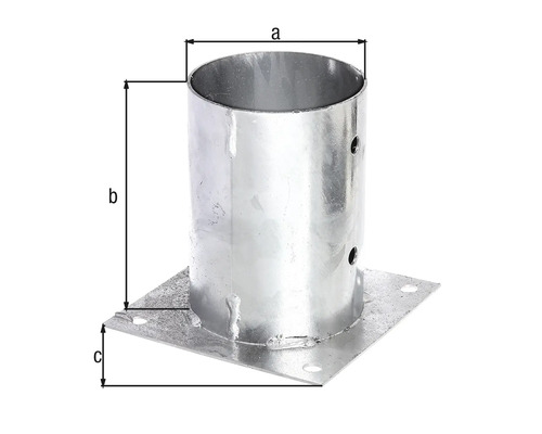 Pfostenhalter aus Metall mit Maßangaben