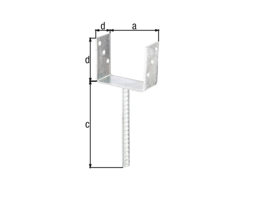 Abbildung einer U-Pfostenhalterung mit Maßen.