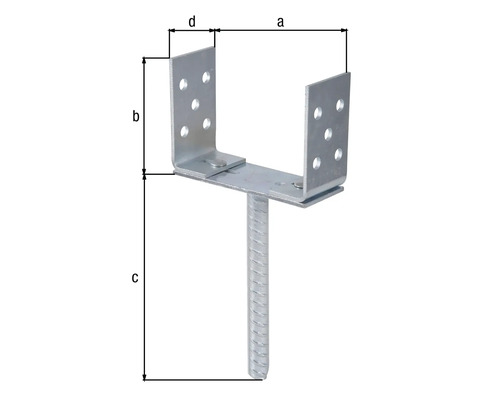 Support de poteau avec les dimensions a, b, c et d