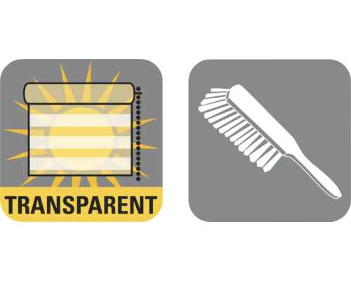 Symbol für transparente Rollos und Bürste