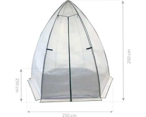Dôme de serre en plastique de dimensions 250 x 250 x 250 cm