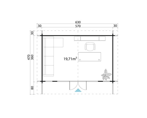 Plan d''un cabanon de jardin avec mobilier et dimensions