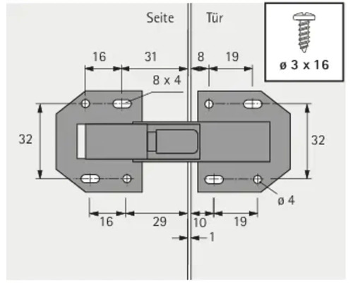 Dessin technique d''un ferme-porte avec indications de dimensions et détails des vis