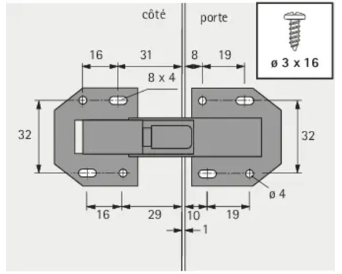 Schéma technique d''une garniture de meuble avec dimensions