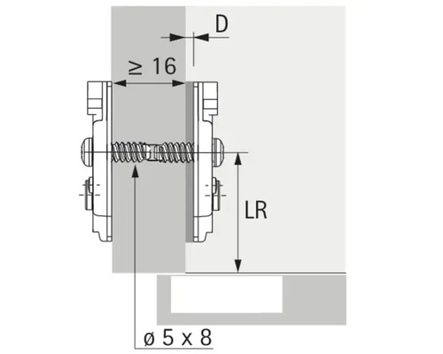 Technische Zeichnung eines Möbelbeschlags mit Maßangaben