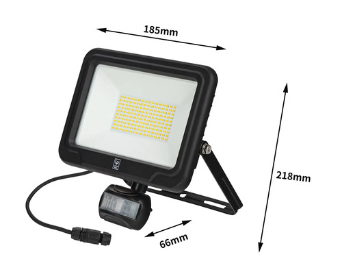 Projecteur LED avec détecteur de mouvement, dimensions 185 x 218 x 66 millimètres