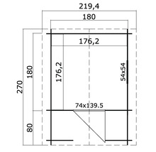Schéma technique d''une remise de jardin avec dimensions