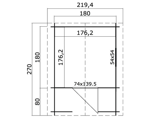 Schéma technique d''une remise de jardin avec dimensions