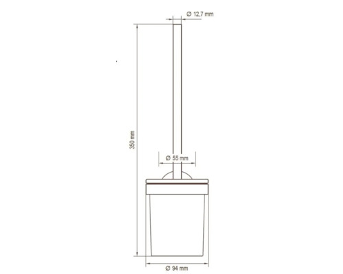 Technische Zeichnung einer Toilettenbürste mit Maßangaben.