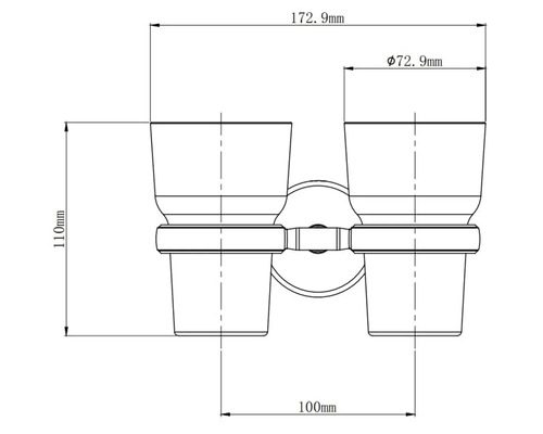 Technische Zeichnung eines Doppel-Zahnputzbecherhalters mit Maßangaben