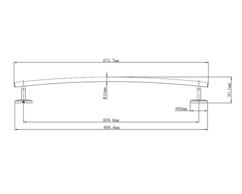 Technische Zeichnung einer gebogenen Stange mit Maßangaben