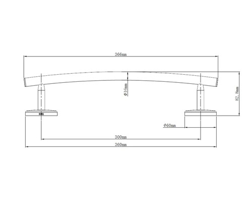 Technische Zeichnung einer gebogenen Handtuchstange mit Maßangaben