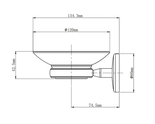 Technische Zeichnung eines Seifenhalters mit Maßangaben