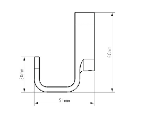 Technische Zeichnung eines Garderobenhakens mit Maßangaben