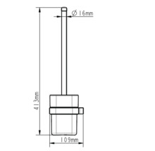 Technische Zeichnung eines Toilettenbürstenhalters mit den Maßen 413 mm Höhe und 109 mm Breite