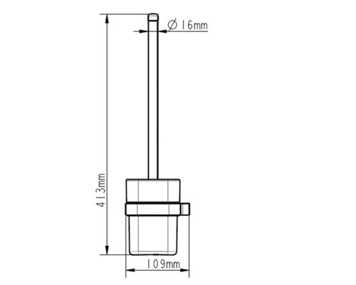Technische Zeichnung eines Toilettenbürstenhalters mit den Maßen 413 mm Höhe und 109 mm Breite