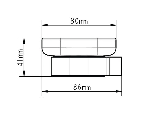 Technische Zeichnung eines Produkts mit den Maßen 80 Millimeter, 86 Millimeter und 41 Millimeter.