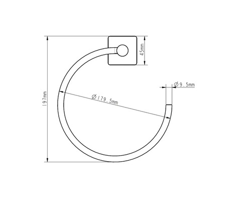 Technische Zeichnung eines Handtuchrings mit Maßangaben.