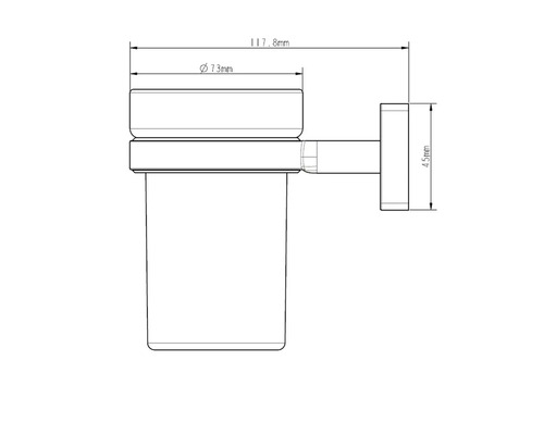 Technische Zeichnung eines Zahnputzbecherhalters mit Maßangaben