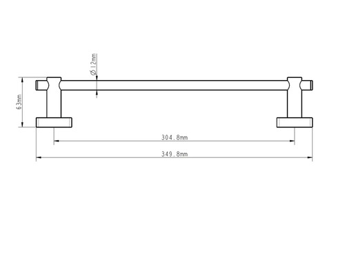 Technische Zeichnung einer Handtuchstange mit Maßangaben