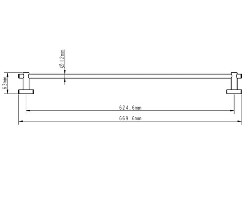 Technische Zeichnung einer Handtuchstange mit Maßangaben