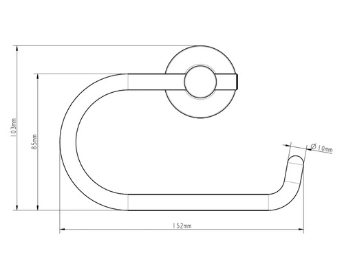 Technische Zeichnung eines Toilettenpapierhalters mit Maßangaben