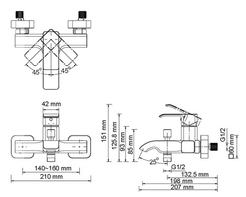 Dessin technique d''un robinet avec indications de mesure