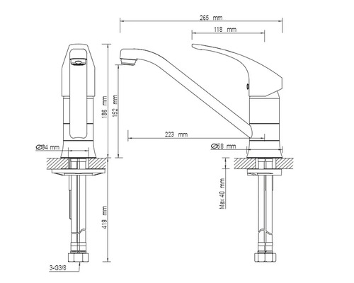 Schéma technique d''un robinet avec dimensions